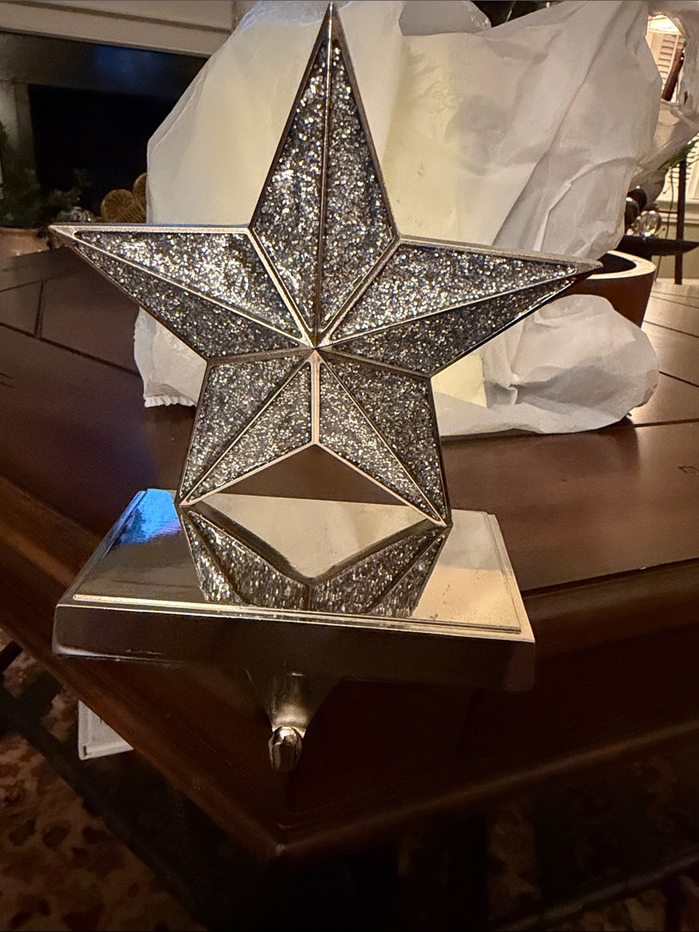 Silver Glitter Stocking Holder